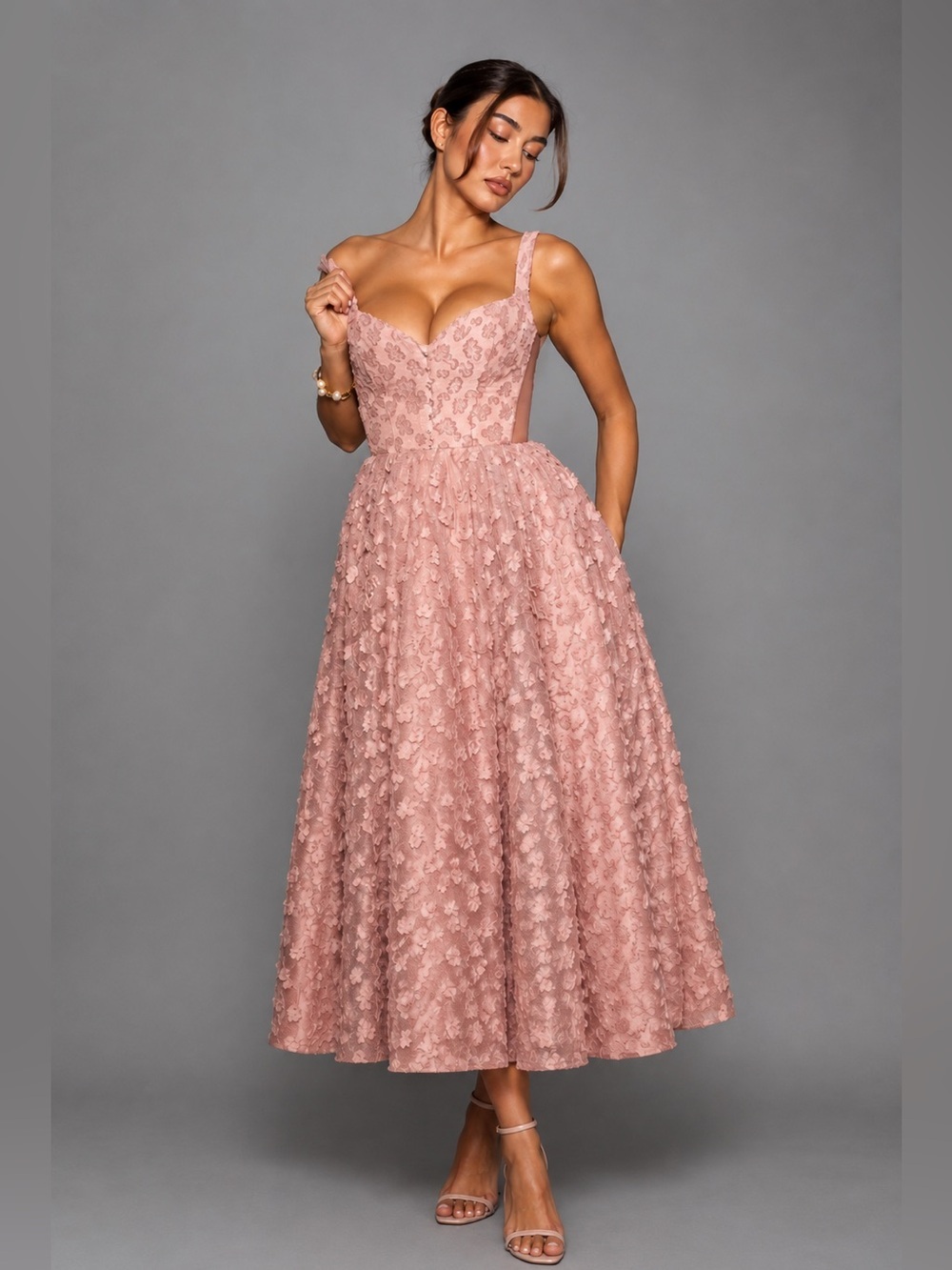 House of CB French Rose Jacquard Sweetheart Neckline Midi Dress XS B2709